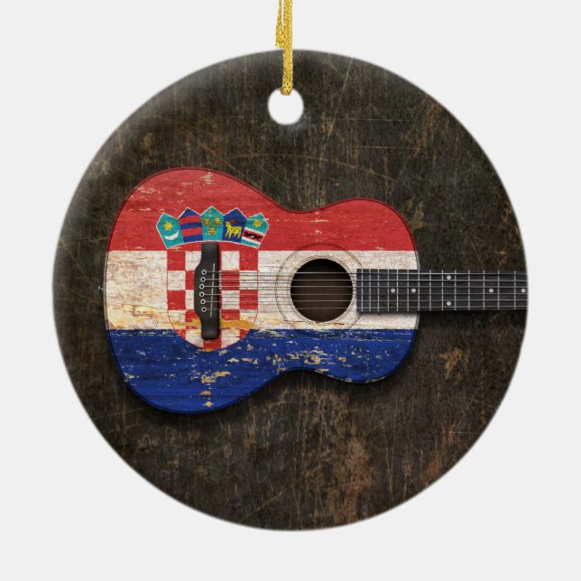 Ornamento De Cerâmica Guitarra acústica riscada e vestida da bandeira (Traseira)