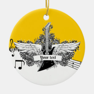 Ornamento De Cerâmica Guitarra elétrica amarela branca preta com asas