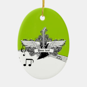 Ornamento De Cerâmica Guitarra elétrica do limão branco preto &