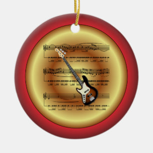 Ornamento De Cerâmica Guitarra- Folha de Música~Vermelho/Verde/Dourado~N