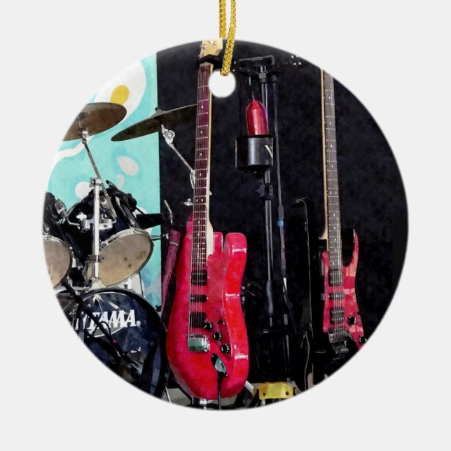 Ornamento De Cerâmica Guitarras e Tambores (Frente)