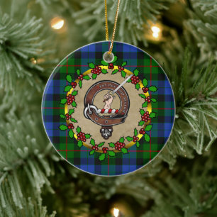 Ornamento De Cerâmica Gunn Clan Emblema & Tartan Natal Personalizado
