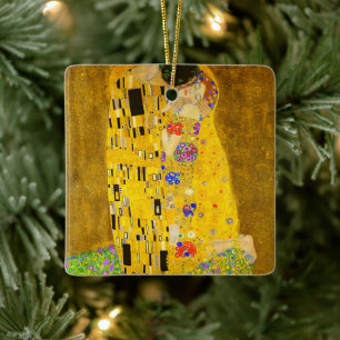 Ornamento De Cerâmica Gustav Klimt é o famoso quadro Beijo.