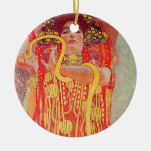 Ornamento De Cerâmica Gustav Klimt Red Woman Dourada pintura Cobra