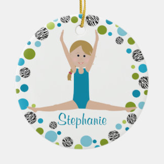 Ornamento De Cerâmica Gymnast da estrela no Aqua e verde personalizado