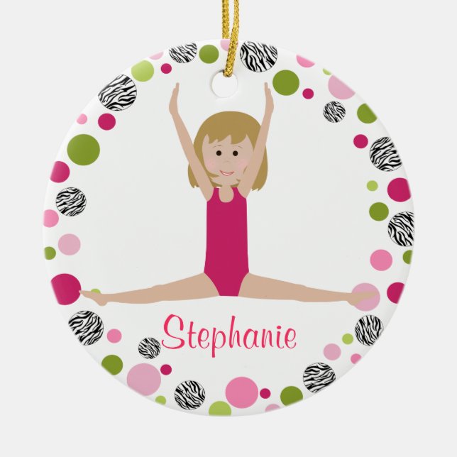 Ornamento De Cerâmica Gymnast da estrela nos rosa personalizados (Frente)