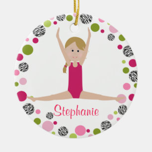Ornamento De Cerâmica Gymnast da estrela nos rosa personalizados