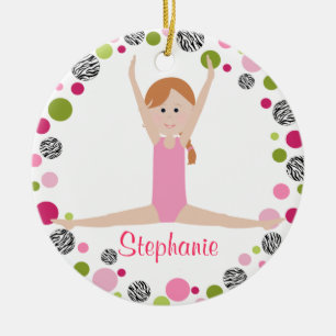 Ornamento De Cerâmica Gymnast da estrela nos rosa personalizados
