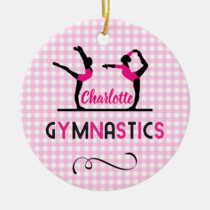 Ornamento De Cerâmica Gymnast Figures Cute Pink Personalizado