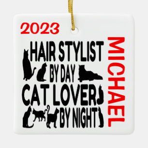 Ornamento De Cerâmica Hair Stylist ama Cats CUSTOM