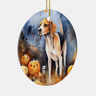 Ornamento De Cerâmica Halloween American English Foxhound Com Pumpkins