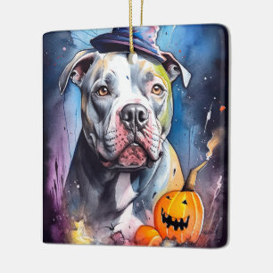 Ornamento De Cerâmica Halloween American Staffordshire Com Pumpkins