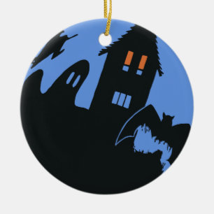 Ornamento De Cerâmica Halloween Antigo, Casa Assombrada Assustadora e Br