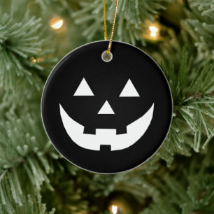 Ornamento De Cerâmica Halloween black white Jack o lantern pumpkin