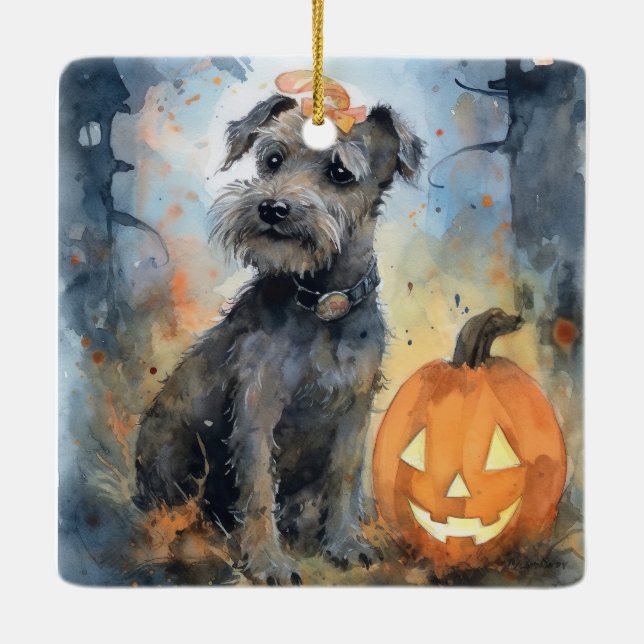 Ornamento De Cerâmica Halloween Chesapeake Bay Terrier Com Bompkins (Verso)