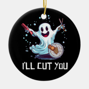 Ornamento De Cerâmica Halloween Costume Hairdresser Ghost Hairstylist I