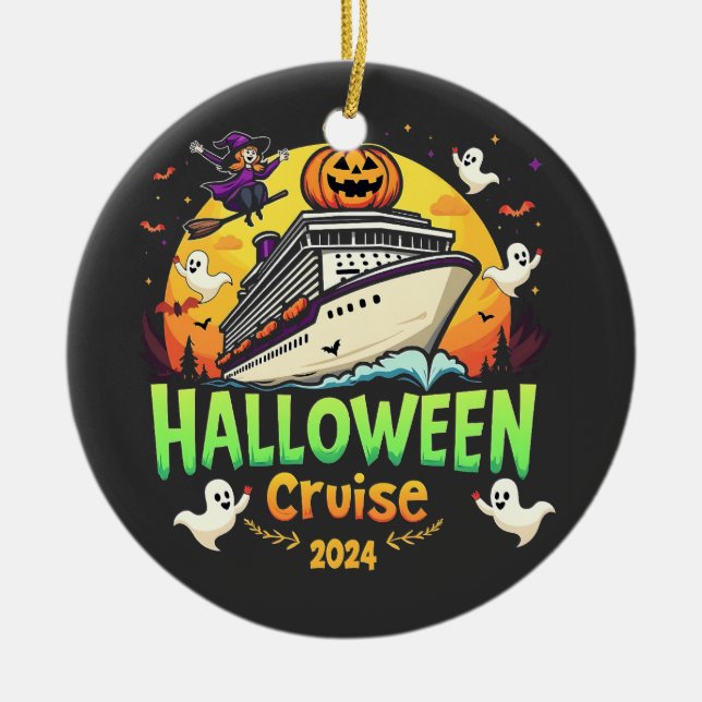 Ornamento De Cerâmica Halloween Cruise 2024 Trip Familly Cruising Spooky (Frente)
