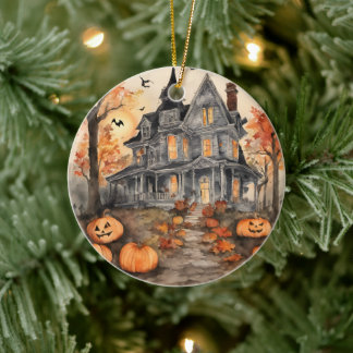 Ornamento De Cerâmica Halloween de casa antiga gerada pela AI