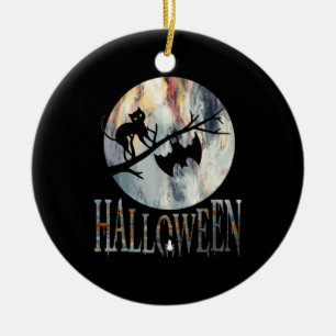 Ornamento De Cerâmica Halloween Engraçado Gato Halloween Aniversário