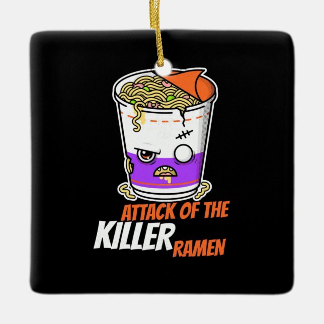 Ornamento De Cerâmica Halloween Gift | Ataque Do Ramen (Frente)