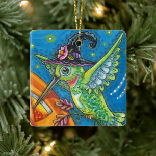 Ornamento De Cerâmica HALLOWEEN HUMMINGBIRD, JACK O LANTERN WHIMSY Vazio