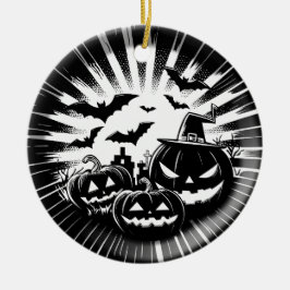 Ornamento De Cerâmica Halloween in black and white