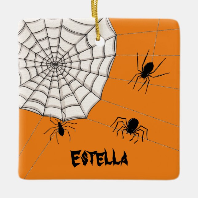 Ornamento De Cerâmica Halloween personalizado de aranhas assustadoras (Frente)