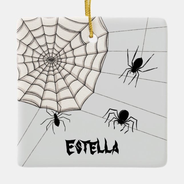 Ornamento De Cerâmica Halloween personalizado de aranhas assustadoras (Frente)
