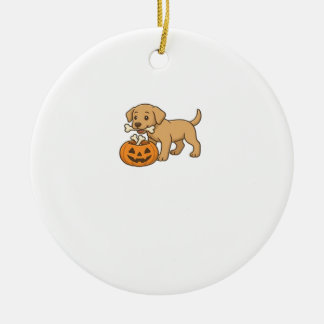 Ornamento De Cerâmica Halloween Pup with Bones and Pumpkin Pal Classic T