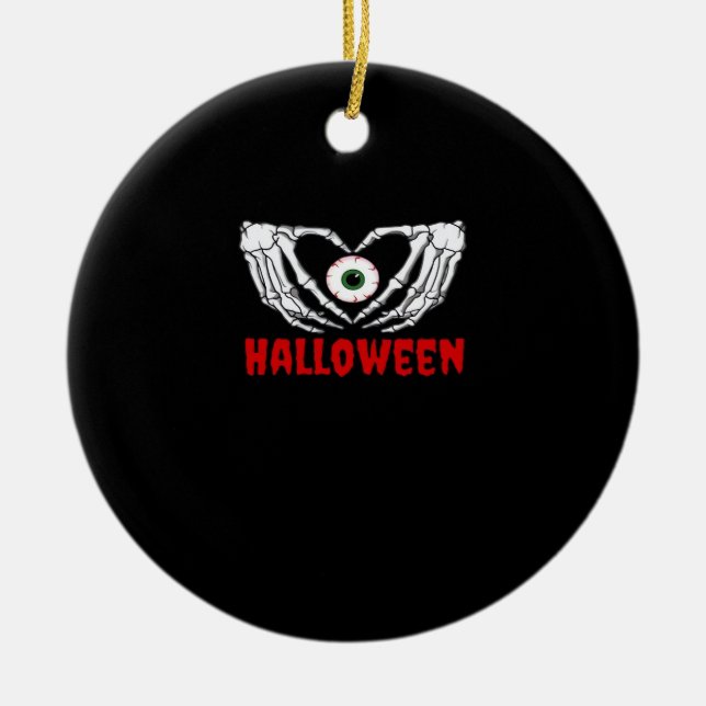 Ornamento De Cerâmica Halloween - Skeleton Mãos Coração (Frente)