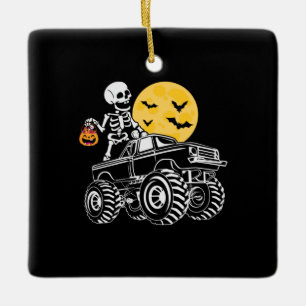 Ornamento De Cerâmica Halloween Skeleton Riding Truck Aniversário
