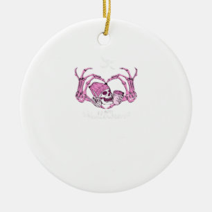 Ornamento De Cerâmica Halloween Skull Heart Hands Skeleton Beanie Design