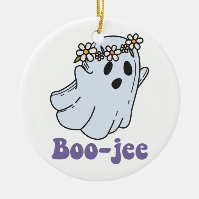 Ornamento De Cerâmica Halloween Spooky Ghost Boo Jee Boo (Frente)