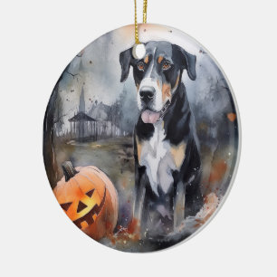 Ornamento De Cerâmica Halloween Suíço Maior Com Abóboras Assustadoras