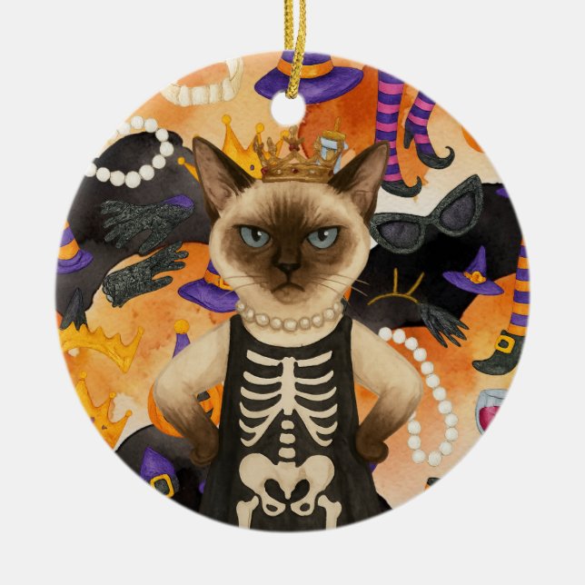 Ornamento De Cerâmica Halloween themed for Siamese Cat Lovers  (Frente)