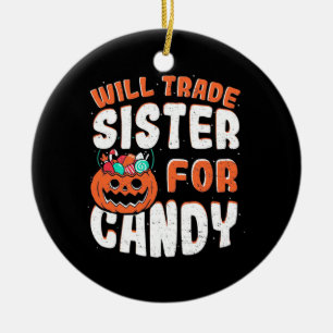 Ornamento De Cerâmica Halloween Traz Irmã Para Doces