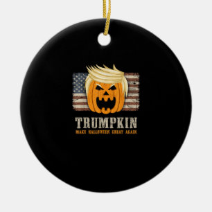 Ornamento De Cerâmica Halloween Trumpkin Vintage Usa Bandeira Engraçada