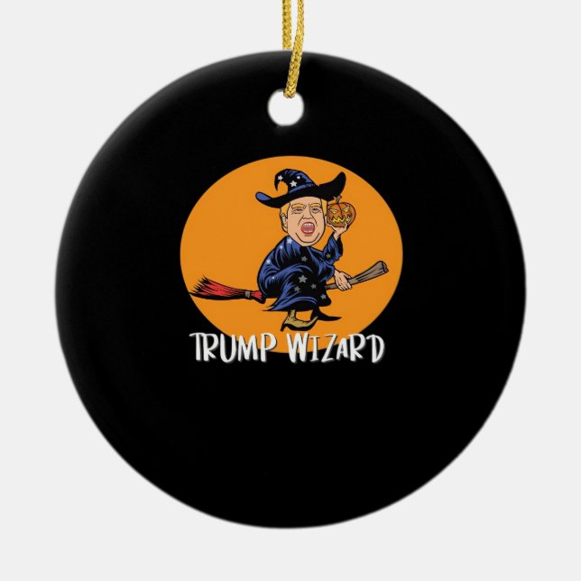 Ornamento De Cerâmica Halloween Ttrump Wizard Engraçado Clássico (Frente)