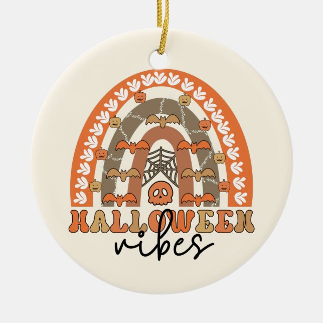 Ornamento De Cerâmica Halloween Vibes Boho Rainbow Fall Halloween (Frente)