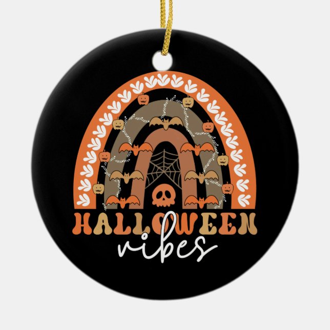 Ornamento De Cerâmica Halloween Vibes Boho Rainbow Fall Spooky (Frente)