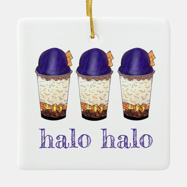 Ornamento De Cerâmica Halo-Halo (Haluhalo) Filipino Havaiano de Gelo (Frente)