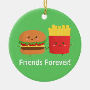 Ornamento De Cerâmica Hamburger e Batatas Fritas Fofos, Amigos para Semp