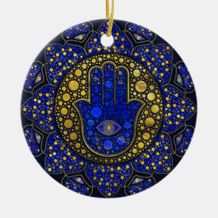 Ornamento De Cerâmica Hamsa - Mão de Fatima Dot Art Lapis Lazuli