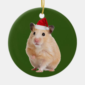 Ornamento De Cerâmica Hamster com o Natal do Hat Scaft