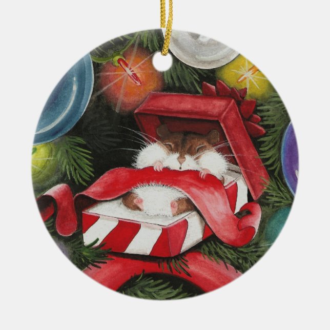 Ornamento De Cerâmica Hamster do Natal - feriado de Hammie (Frente)