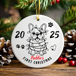 Ornamento De Cerâmica Hand drawn custom French Bulldog