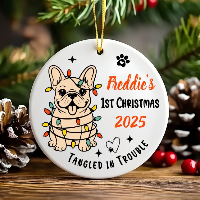 Ornamento De Cerâmica Hand Drawn French Bulldog Ceramic Christmas (Hand drawn custom French Bulldog Ceramic Christmas Ornament)