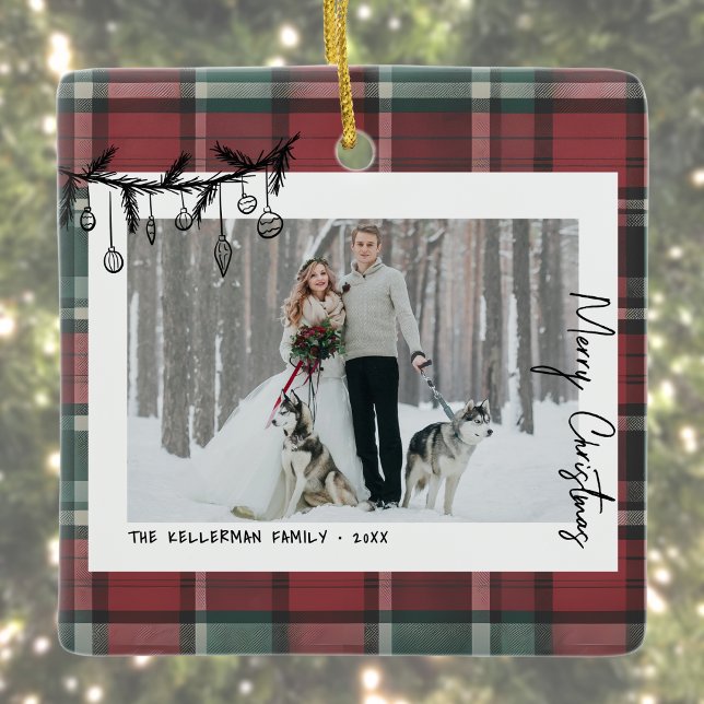 Ornamento De Cerâmica Hand Drawn Whimsical Christmas Photo (Hand Drawn Whimsical Christmas Photo Ceramic Ornament )
