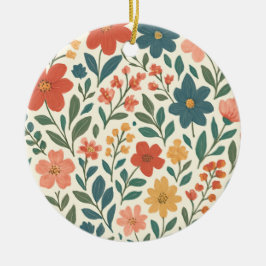 Ornamento De Cerâmica Hand-Painted Floral Pattern – Colorful Botanical