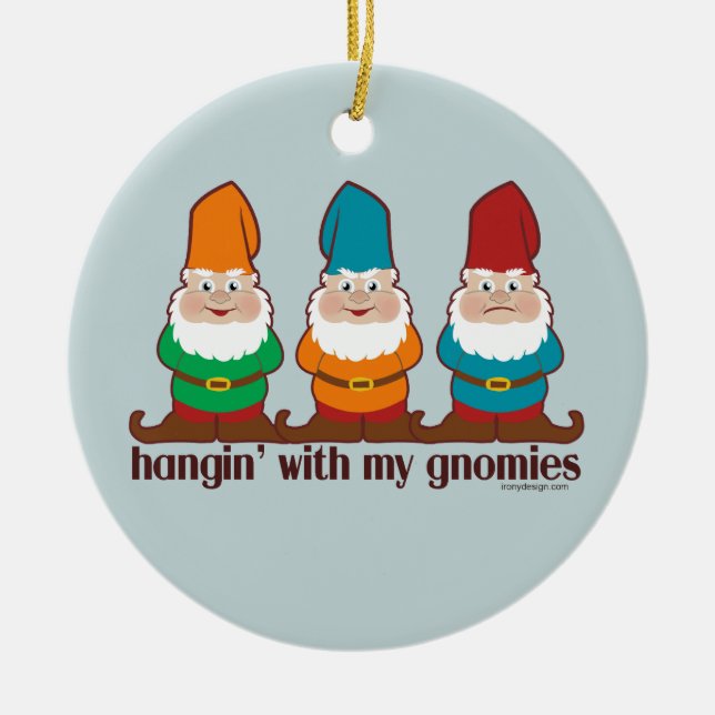 Ornamento De Cerâmica Hangin com meu Gnomies (Frente)